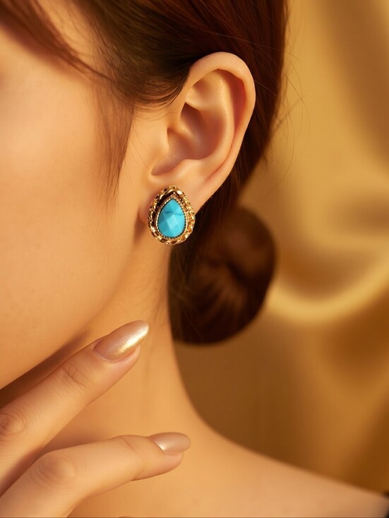Nadine West Jewelry - NWT Sensa For Nadine West Gold and Faux Turquoise Teardrop Post Earrings ~5/8"